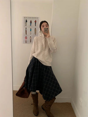 VILZSTUDIOS Blue Plaid Asymmetrical A-Line Skirt