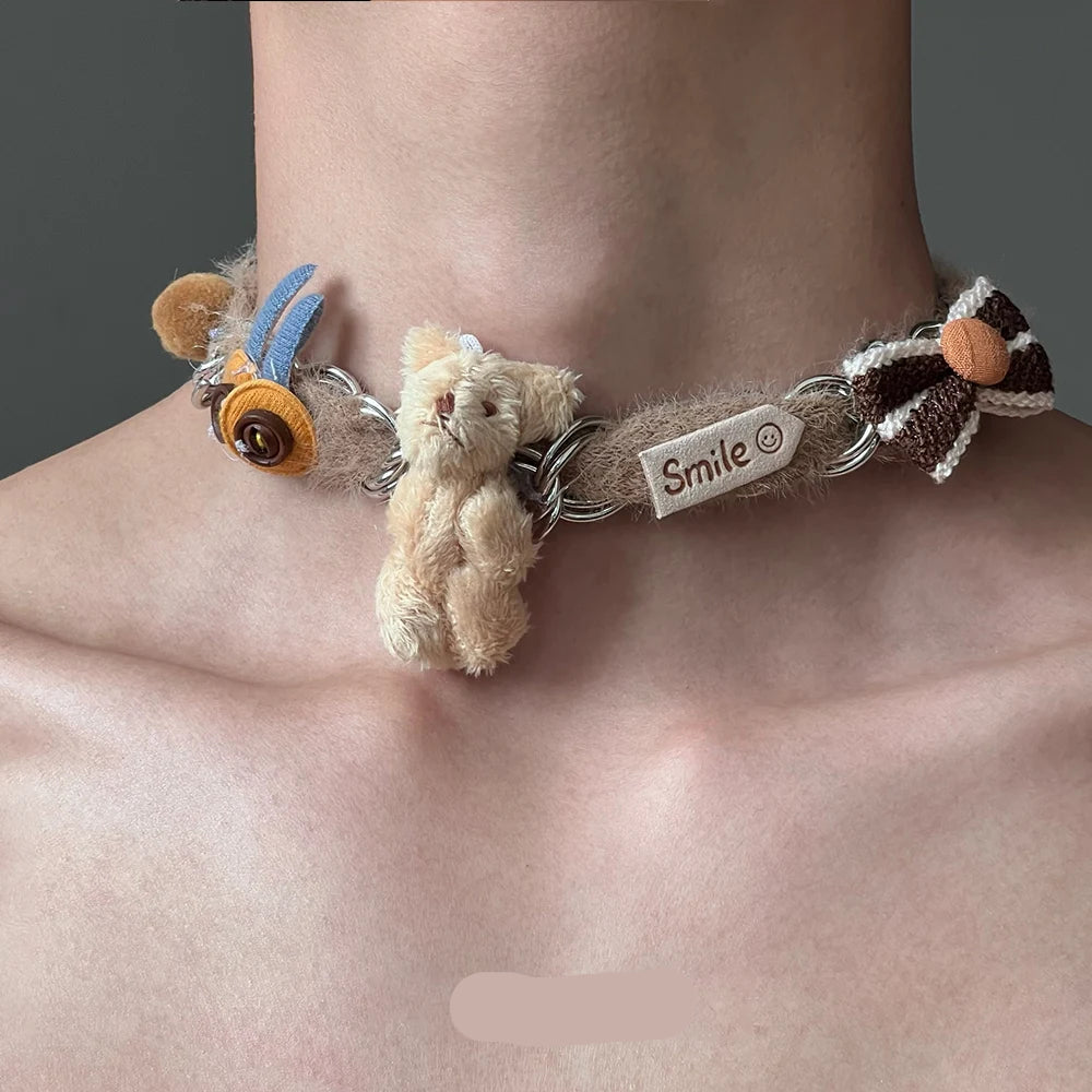 VILZSTUDIOS Cute Cartoon Bear Bow Choker Necklace