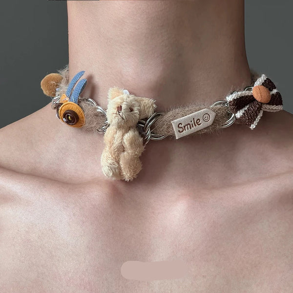 Cute Cartoon Bear Bow Choker Necklace