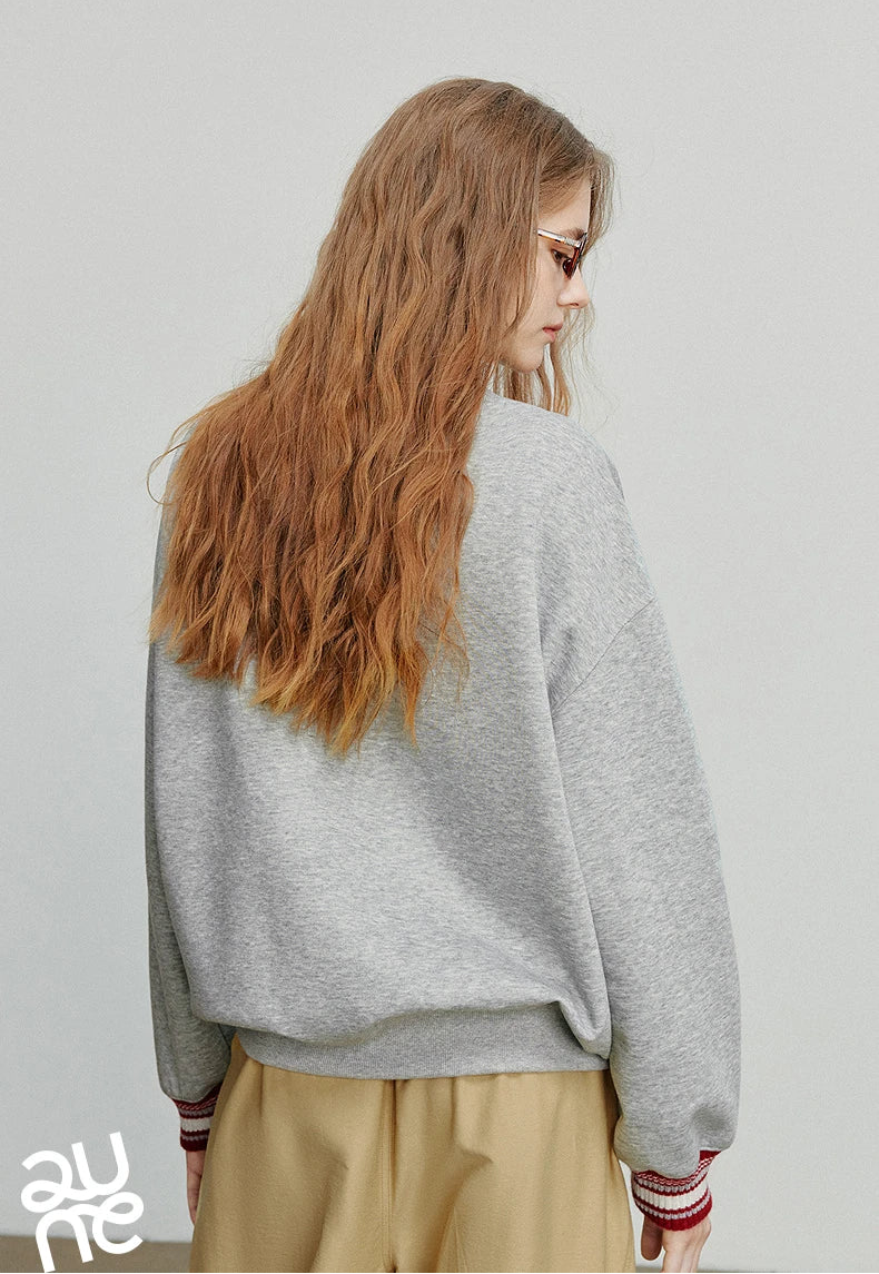 VILZSTUDIOS Cat Embroidery Striped Knit Pullover Shirt