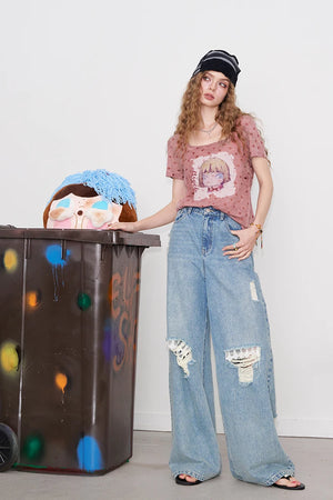 VILZSTUDIOS Polka Dot Cartoon Print T-Shirt