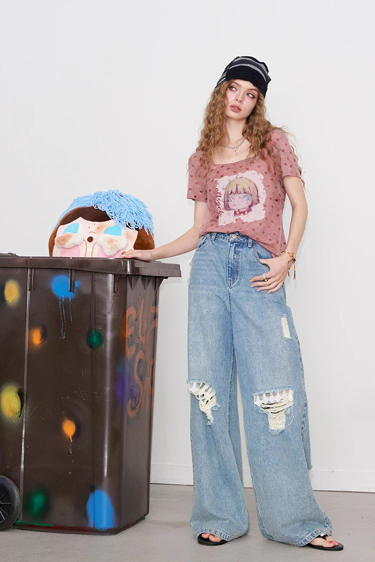 VILZSTUDIOS Polka Dot Cartoon Print T-Shirt