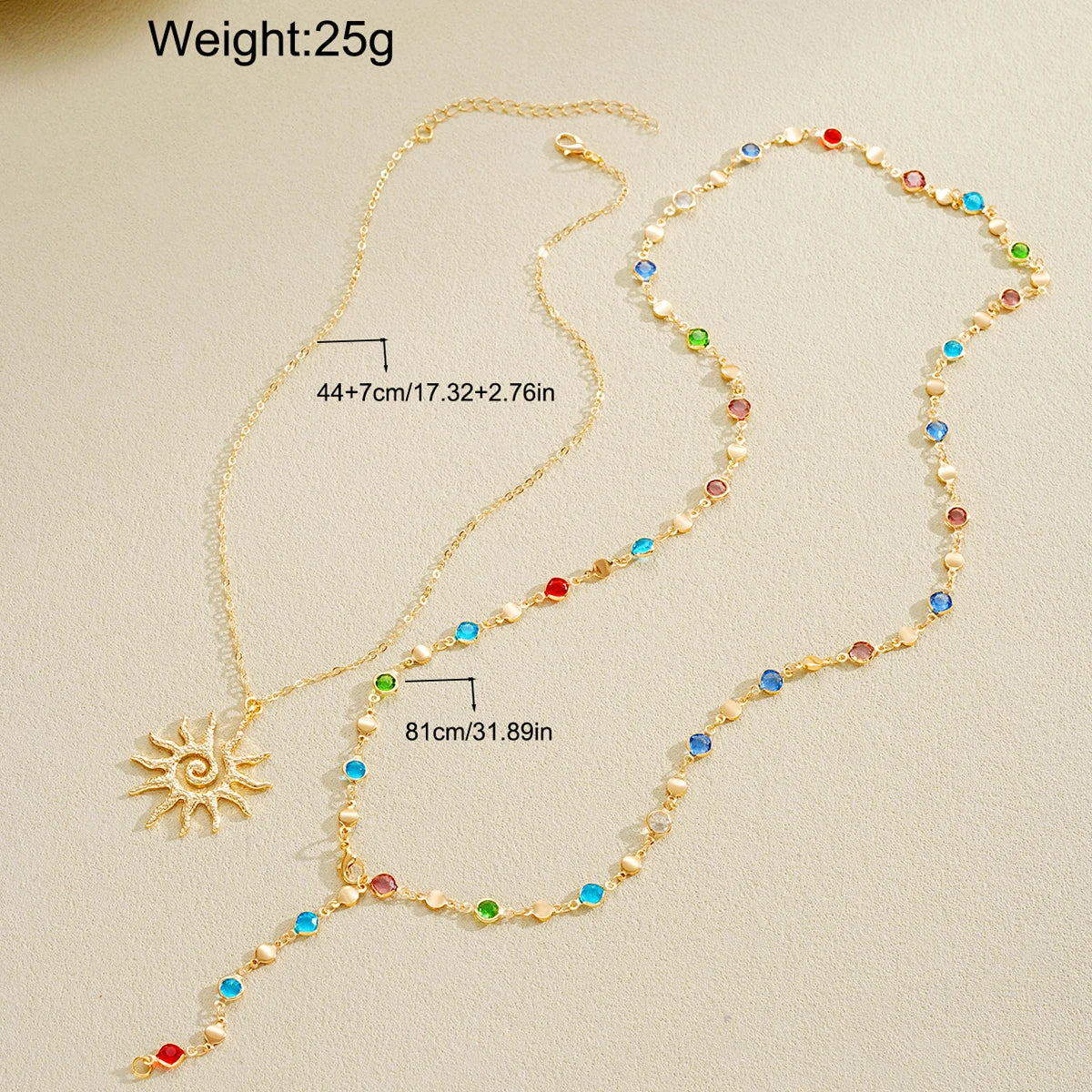 VILZSTUDIOS 2Pcs Sun Colorful Crystal Tassel Necklaces