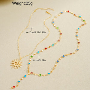 VILZSTUDIOS 2Pcs Sun Colorful Crystal Tassel Necklaces