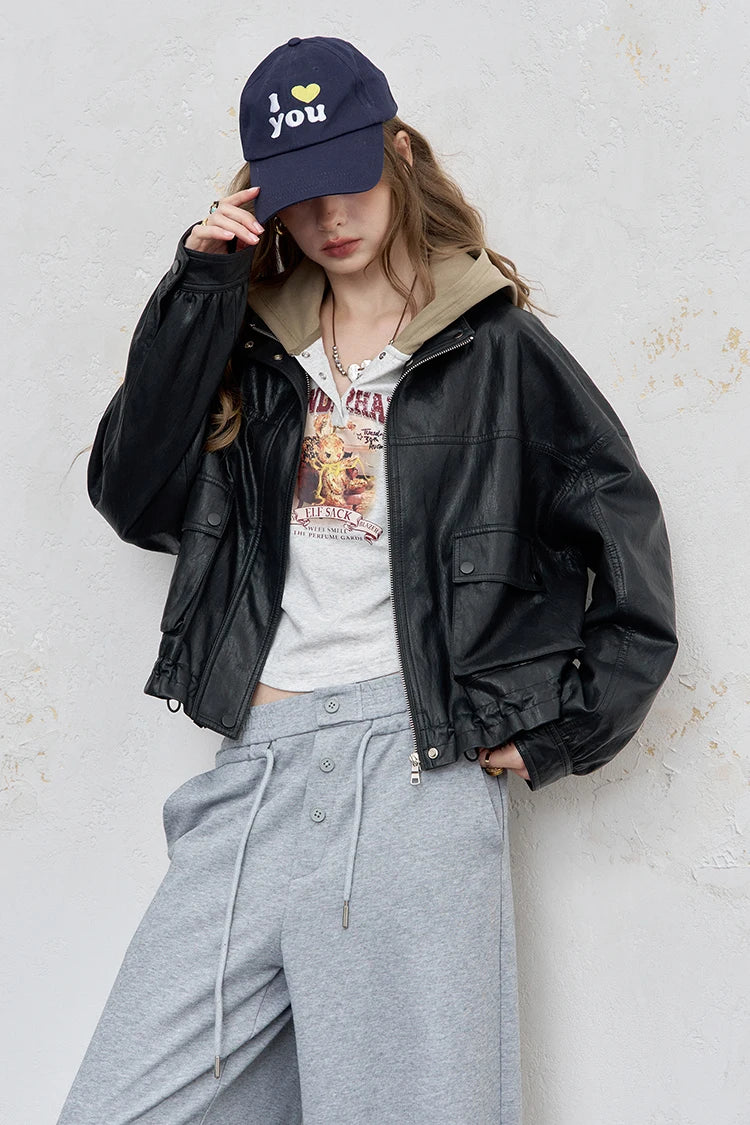 VILZSTUDIOS Streetwear Short Leather Jacket