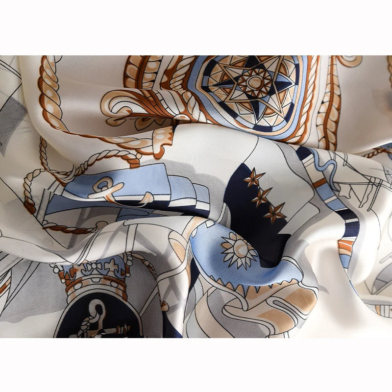 VILZSTUDIOS 90*90cm Women Square Silk Scarf Luxury Brand Large Shawl Neckerchief Print Headband Female Foulard Bandana Wraps Hijab Scarves