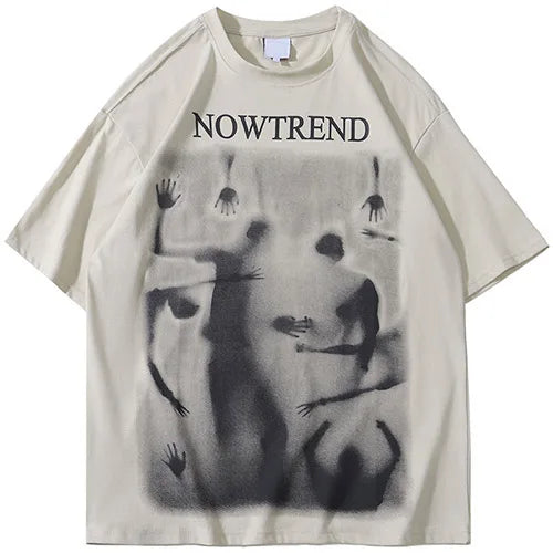 Lockeres Baumwoll-T-Shirt mit Schattengrafik