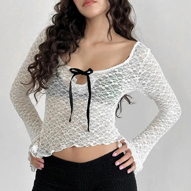 VILZSTUDIOS Chic Floral Mesh Patchwork Shirt