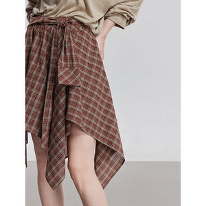VILZSTUDIOS Retro Plaid Irregular Strap Mini Skirt