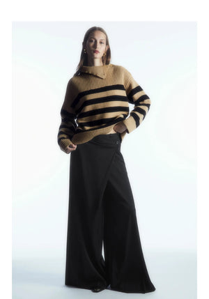 VILZSTUDIOS Striped Button Turtleneck Casual Sweater