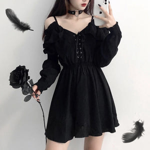 VILZSTUDIOS Black Solid Gothic Mini Dress