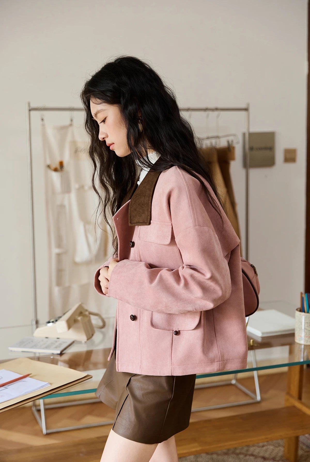 VILZSTUDIOS French Style Contrast Color Suede Jacket