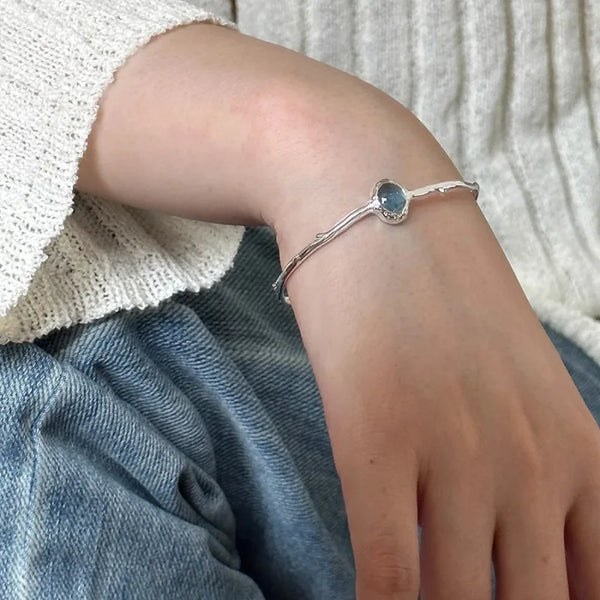 Blue Stone Geometric Punk Bangle Bracelet