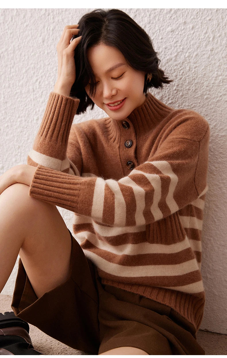 VILZSTUDIOS Cozy Striped High Neck Cashmere Sweater