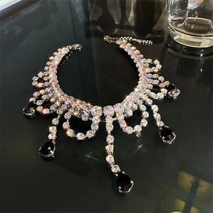 VILZSTUDIOS Black Water Drop Crystal Choker Necklace