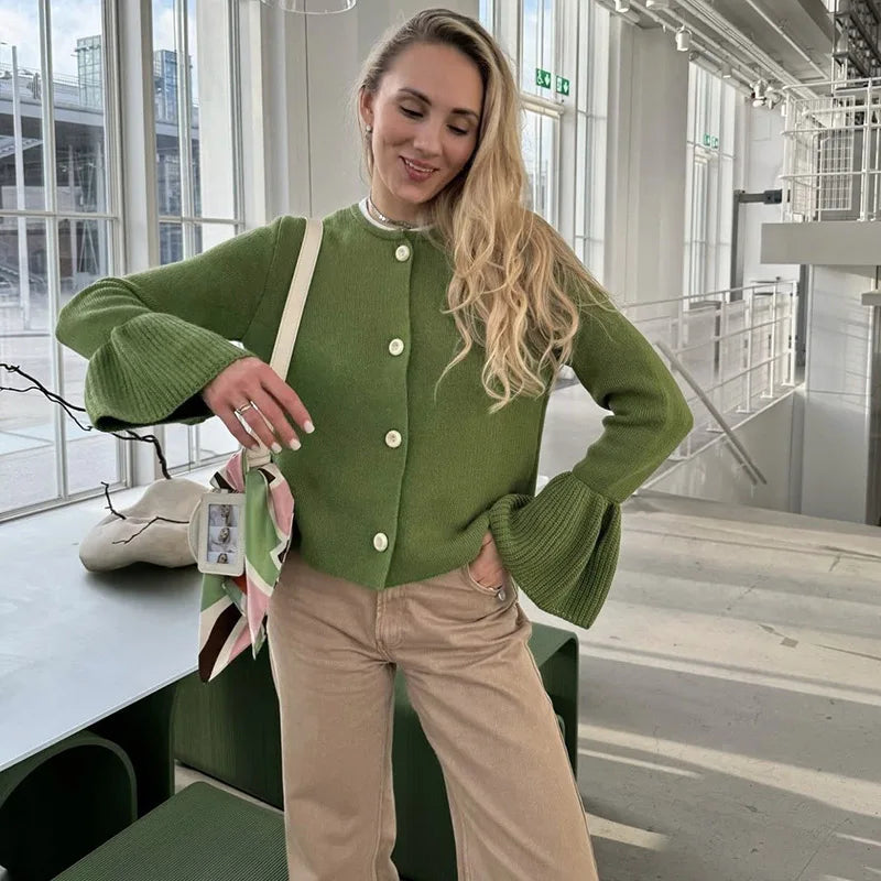 VILZSTUDIOS Cozy Flare Sleeve Knitted Cardigan