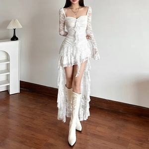 VILZSTUDIOS Lace Flare Sleeve A-line Dress