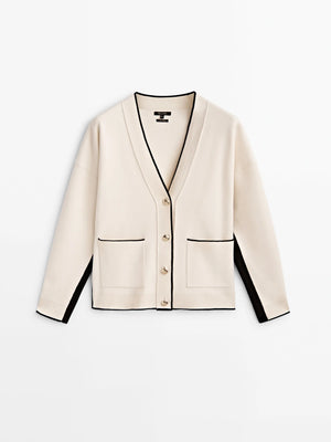 VILZSTUDIOS Classic Slim Fit Patchwork Knitted Cardigan