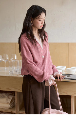 VILZSTUDIOS French Style Stand Collar Long Sleeve Top