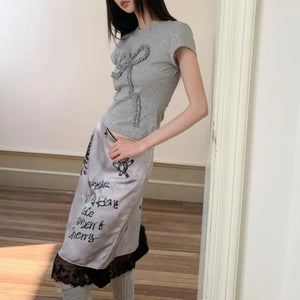 VILZSTUDIOS High Waist Lace Up Graffiti Skirt