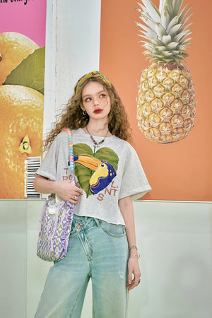 VILZSTUDIOS Loose Printed Petite Straight T-Shirt