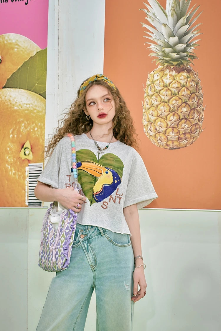 VILZSTUDIOS Loose Printed Petite Straight T-Shirt