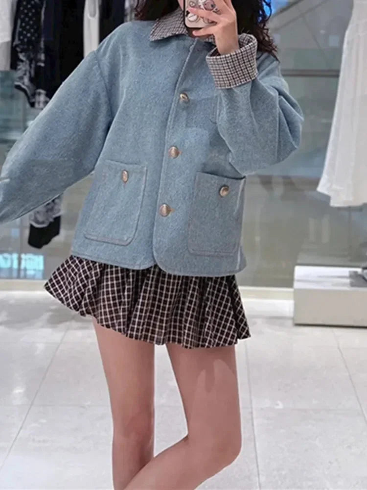 VILZSTUDIOS Plaid Contrast Denim Jacket