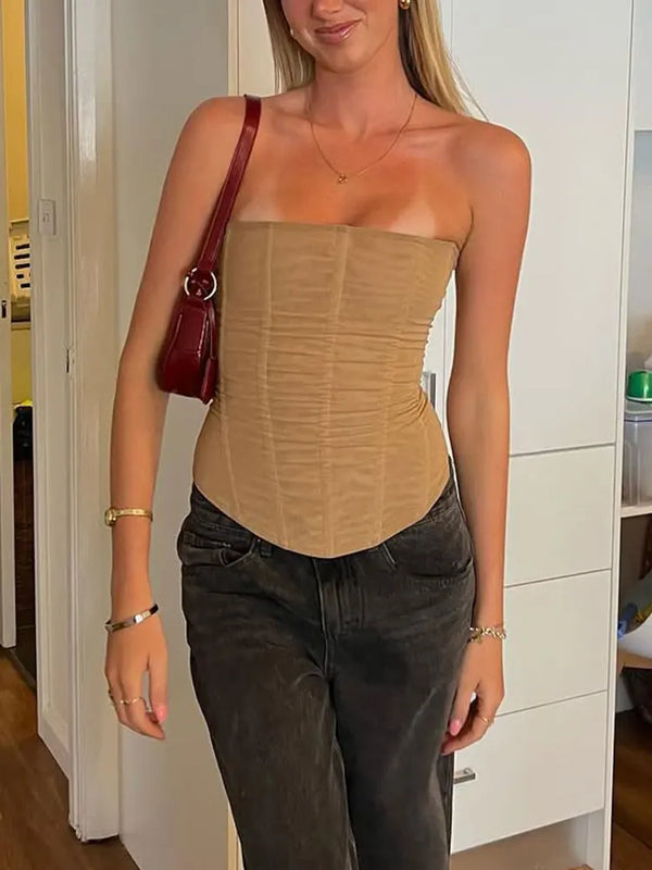Luxury Elegant Patchwork Mesh Strapless Tank
