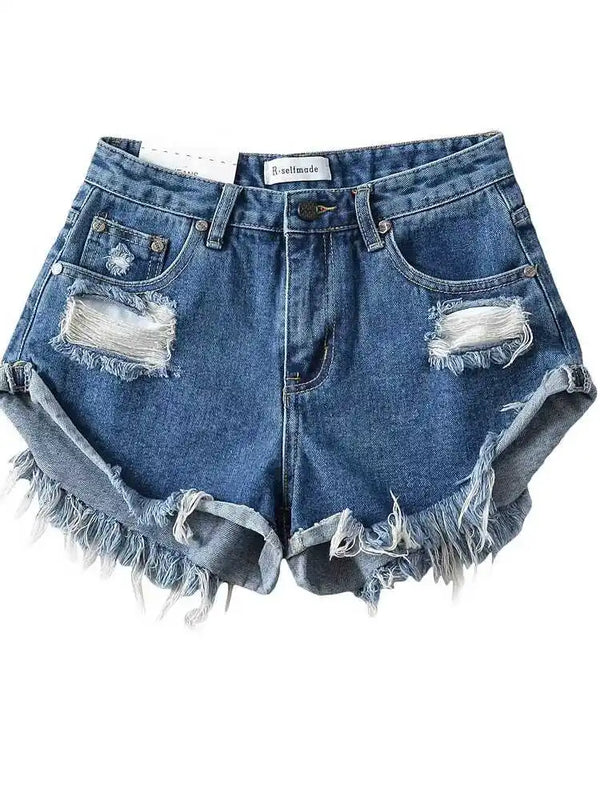 Trendy High Waist Ripped Denim Jeans shorts