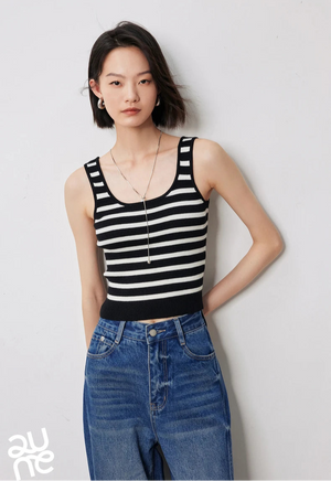 VILZSTUDIOS Striped U Neck Knitted Tank