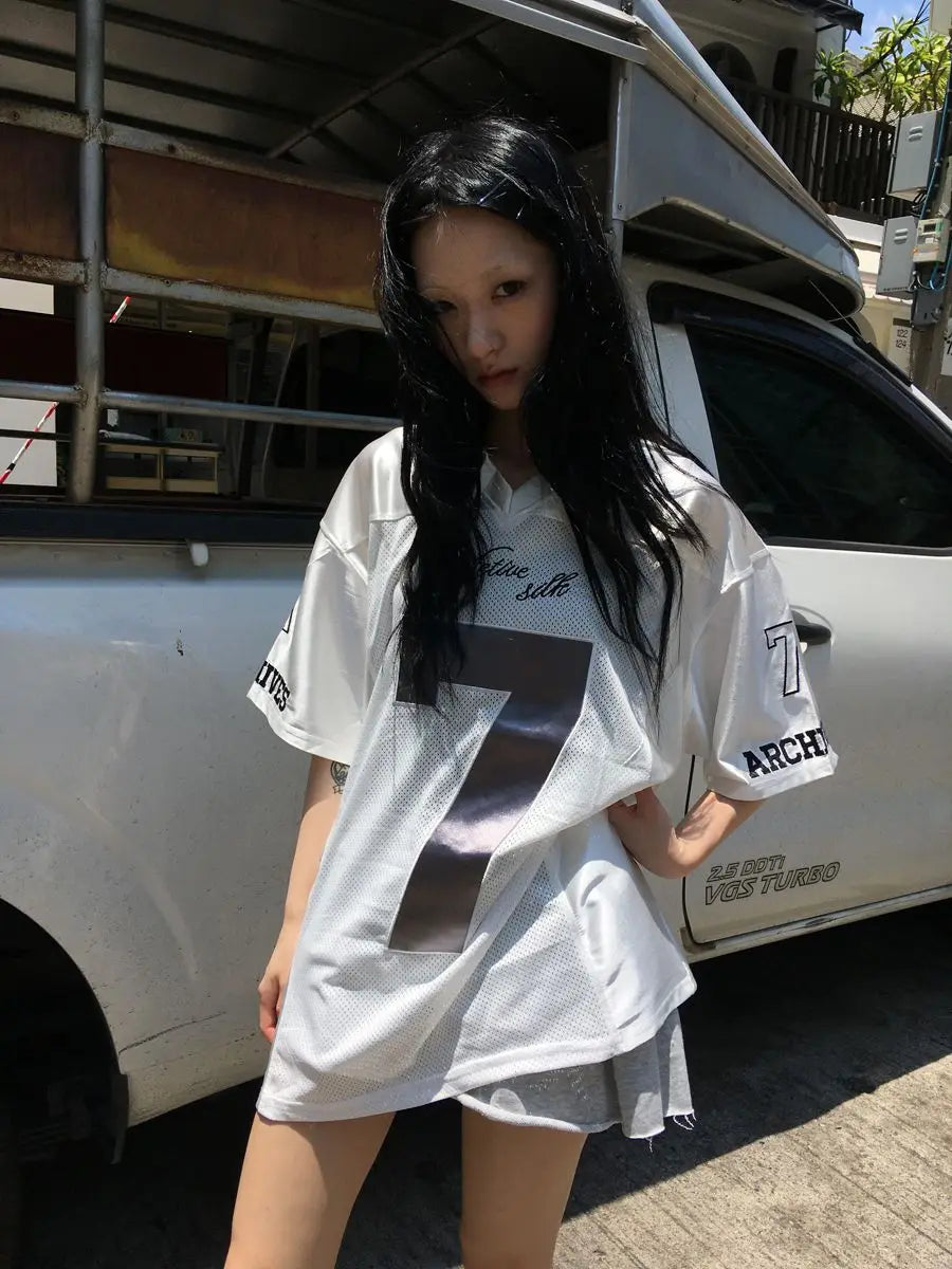 VILZSTUDIOS Silvery Oversize Hip Hop Graphic T-Shirt