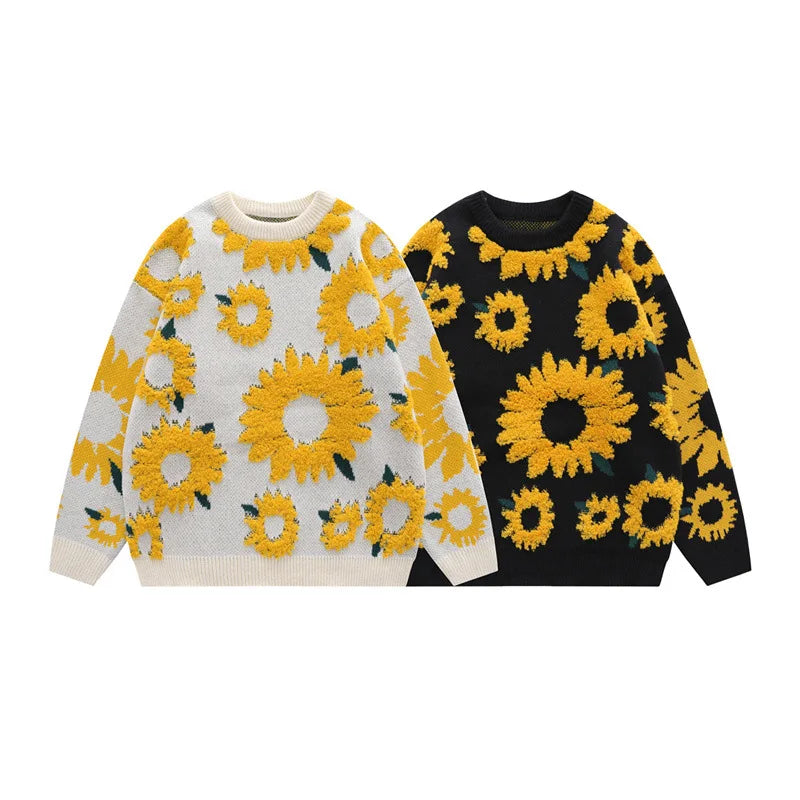 VILZSTUDIOS Textured Sunflower Oversized Knit Sweater