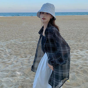 VILZSTUDIOS Lightweight Plaid Chiffon Shirt
