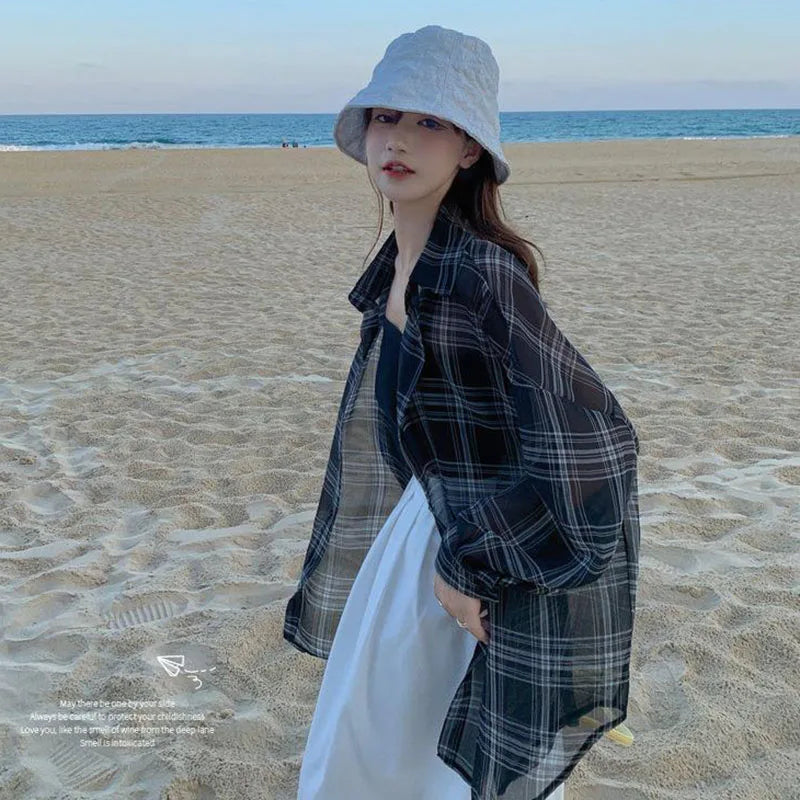 VILZSTUDIOS Lightweight Plaid Chiffon Shirt