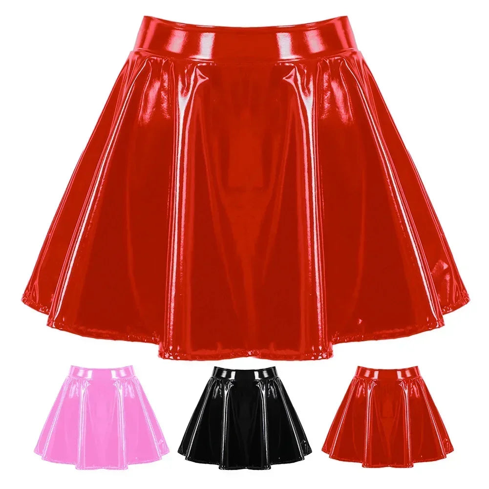 VILZSTUDIOS Glossy Pleated Patent Leather Skirt Mini