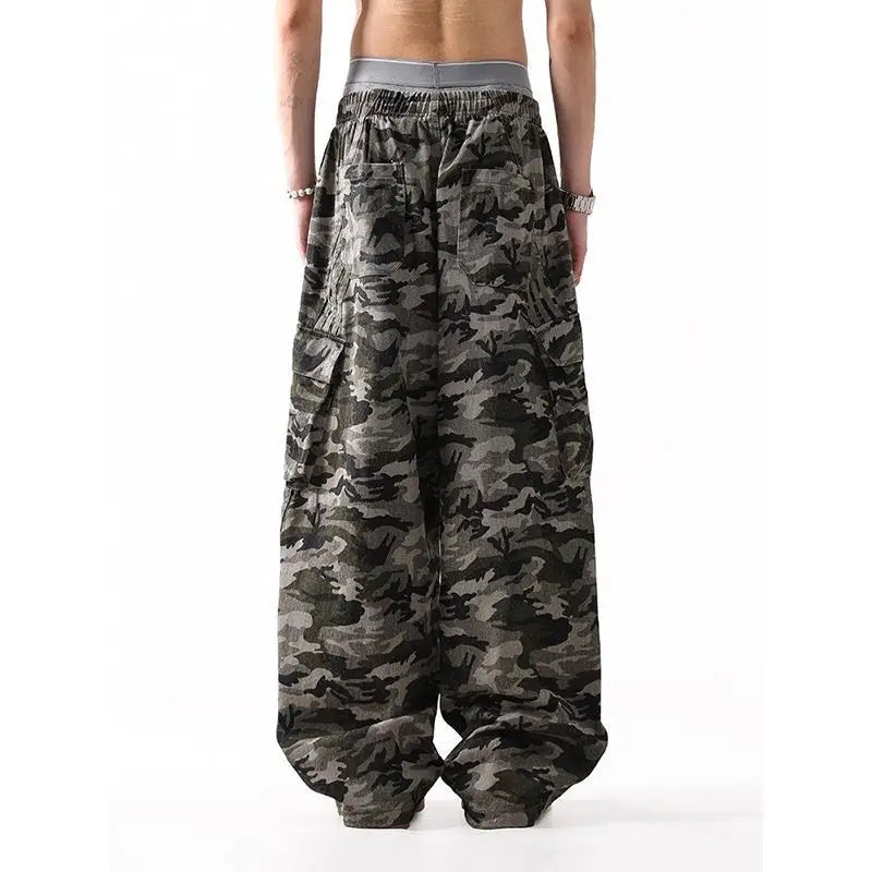 VILZSTUDIOS Vintage Camo Striped Wide-leg Pants