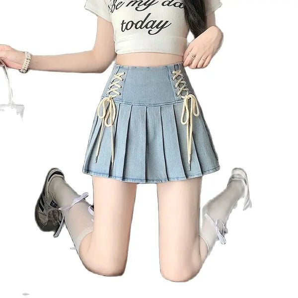 Vintage Pleated Denim Skirt