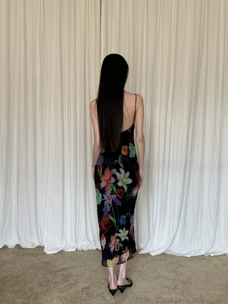 VILZSTUDIOS Black Floral Vacation Bodycon Slip Dress