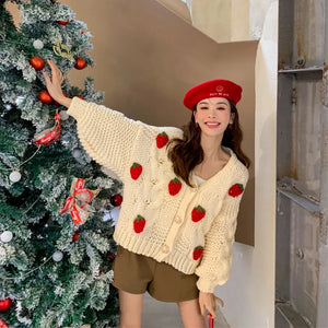 VILZSTUDIOS Cozy Strawberry Knit Cardigan