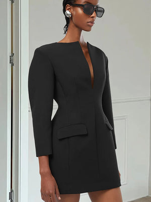 VILZSTUDIOS Sexy Deep V Neck Black Dress