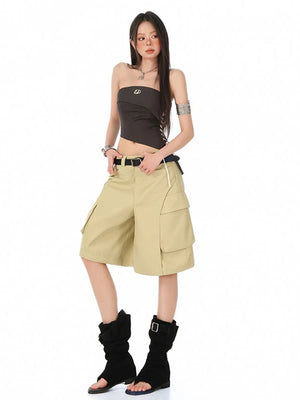 VILZSTUDIOS Solid Color Wide Leg Cargo Pants