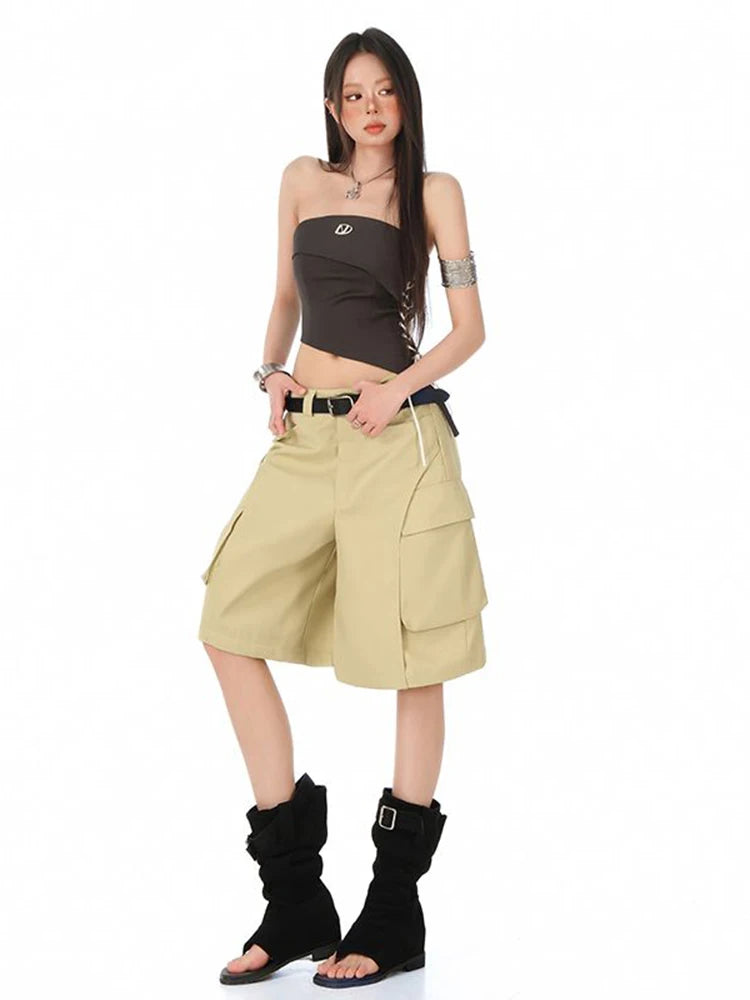 VILZSTUDIOS Solid Color Wide Leg Cargo Pants