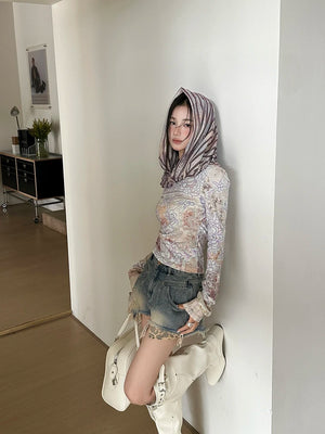 VILZSTUDIOS Lilac Floral Print Long Sleeve Top
