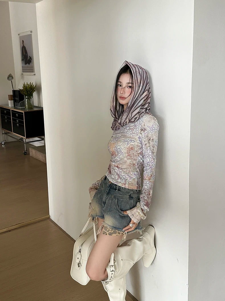 VILZSTUDIOS Lilac Floral Print Long Sleeve Top