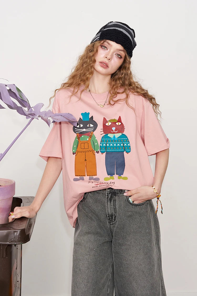 VILZSTUDIOS Chic 2 Cartoonish Cat Print T-Shirt