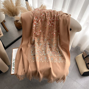 VILZSTUDIOS New Luxury Design Winter Embroidery Cashmere Scarves High Quality Women Thicken Wrap Shawl Ladies Warm Wool Pashmina Scarf