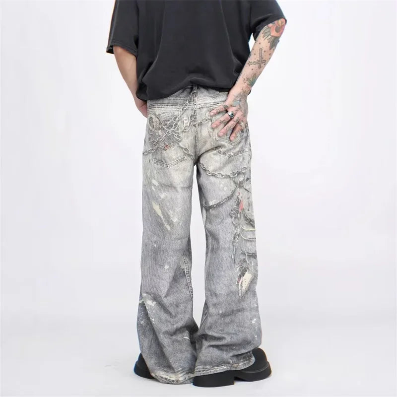 VILZSTUDIOS 3D Printed Baggy Straight Leg Jeans