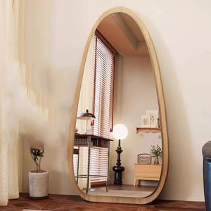 VILZSTUDIOS Bedroom Wooden Mirror Circular Standing Oval Big Decoration Full Body Modern Mirror Living Room Floor Espelhos Home Decorations