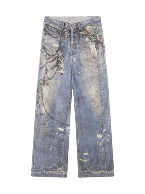 VILZSTUDIOS 3D Printed Baggy Straight Leg Jeans