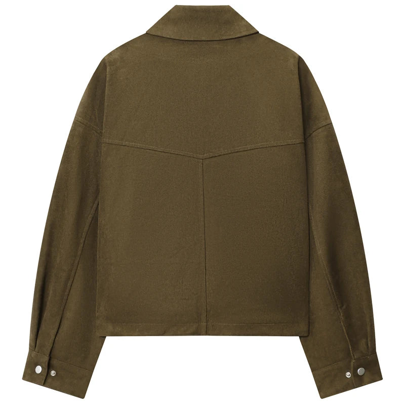 VILZSTUDIOS Elegant Green Faux Suede Jacket
